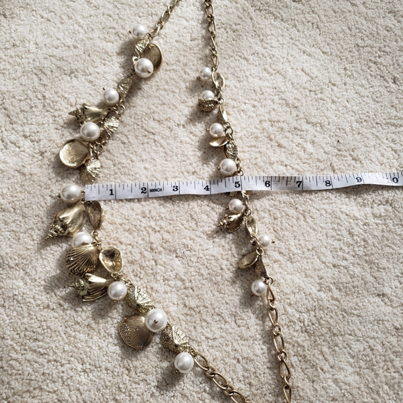 SOLD Talbots Double Layer Gold Shell, Rhinestone and Pearl Necklace - Picture 7 of 8